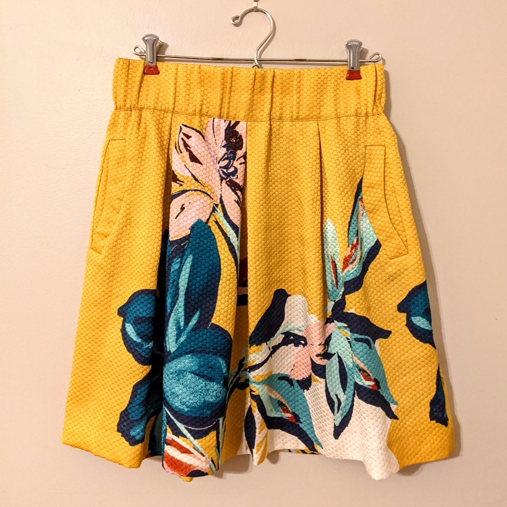 Anthropologie Maeve Tropicale Gold Yellow Floral Skirt - Picture 7 of 11